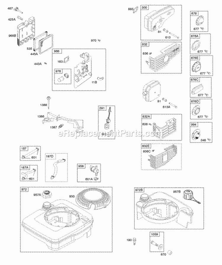 Air Cleaner Exhaust System Fuel Supply Governor Spring Diagram and Parts List for 122T02-1726-B1  Briggs and Stratton Engine